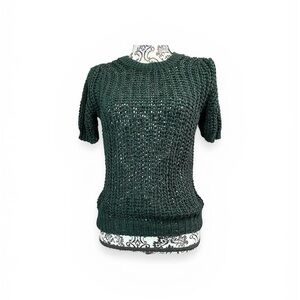 LARA Dark Green Short-Sleeve Woven Knit Top Sz-Small